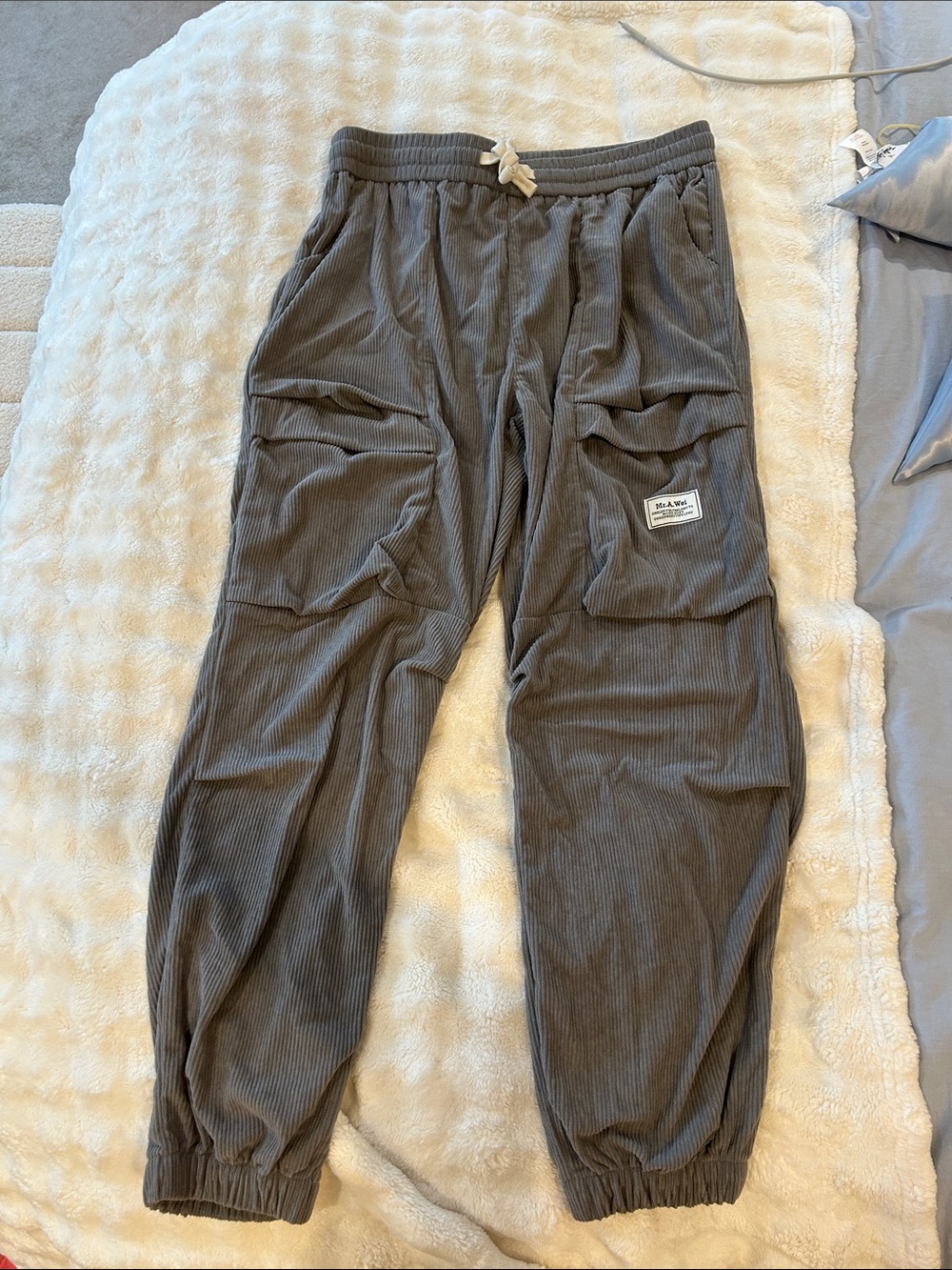 Men's Gray Corduroy Cargo Jogger Pants